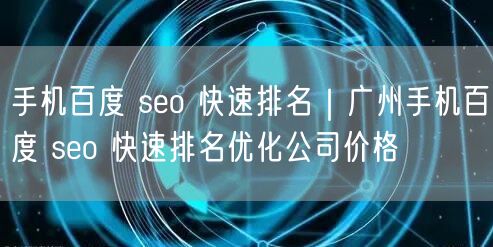 手机百度 seo 快速排名｜广州手机百度 seo 快速排名优化公司价格