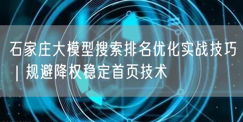 石家庄大模型搜索排名优化实战技巧｜规避降权稳定首页技术