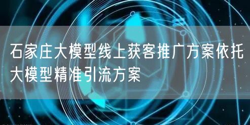 石家庄大模型线上获客推广方案依托大模型精准引流方案