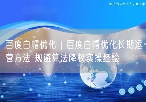 百度白帽优化｜百度白帽优化长期运营方法 规避算法降权实操经验